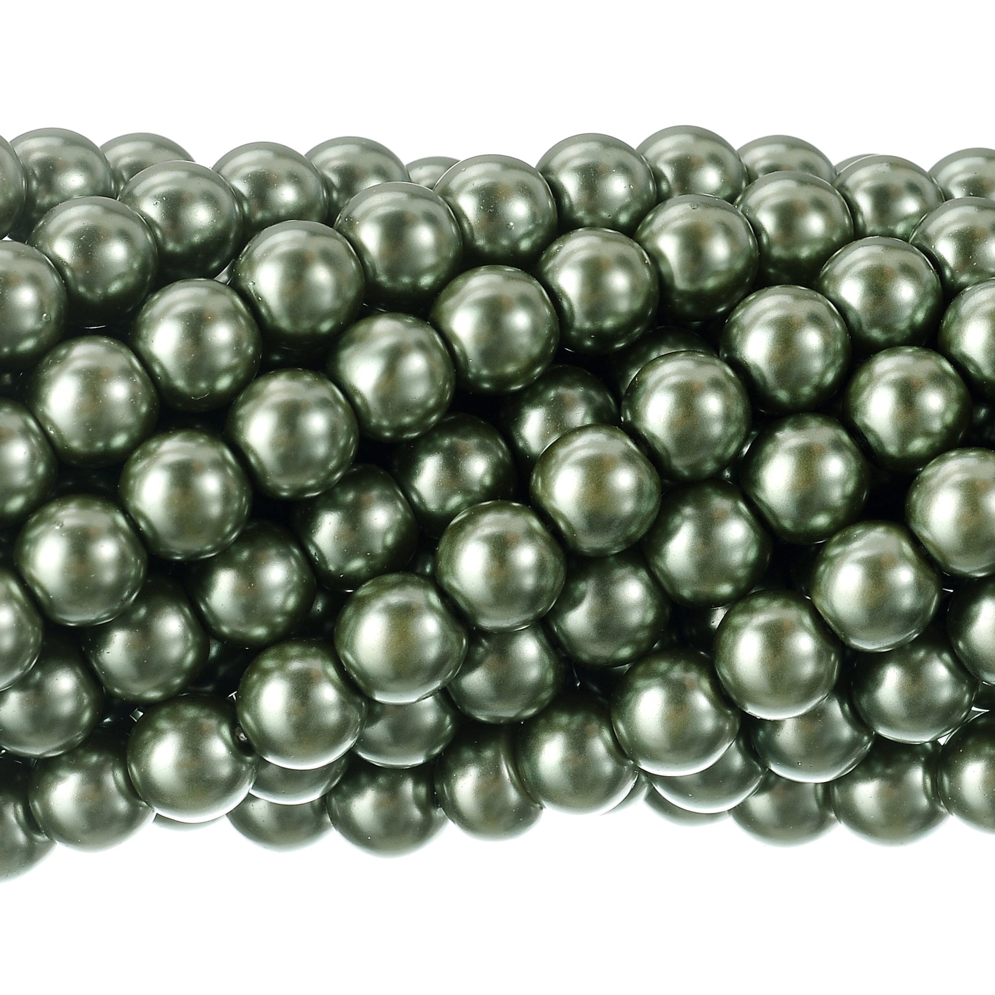 RUBYCA 200Pcs Czech Tiny Satin Luster Glass Pearl Round Beads DIY Jewelry Making 6mm Tarmac Green