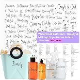 Hebayy 300+ Labels, Including 265 Preprinted Bathroom, Beauty &amp; Makeup Stickers and 36 Blank Ones - Waterproof, Oil &amp; Tear Resistant, No Residue Cursive Stickers