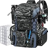Piscifun Fishing Tackle Backpack with Rod Holders & 4 Tackle Boxes, 42L Outdoor Fishing Bag with Waterproof Rain Cover