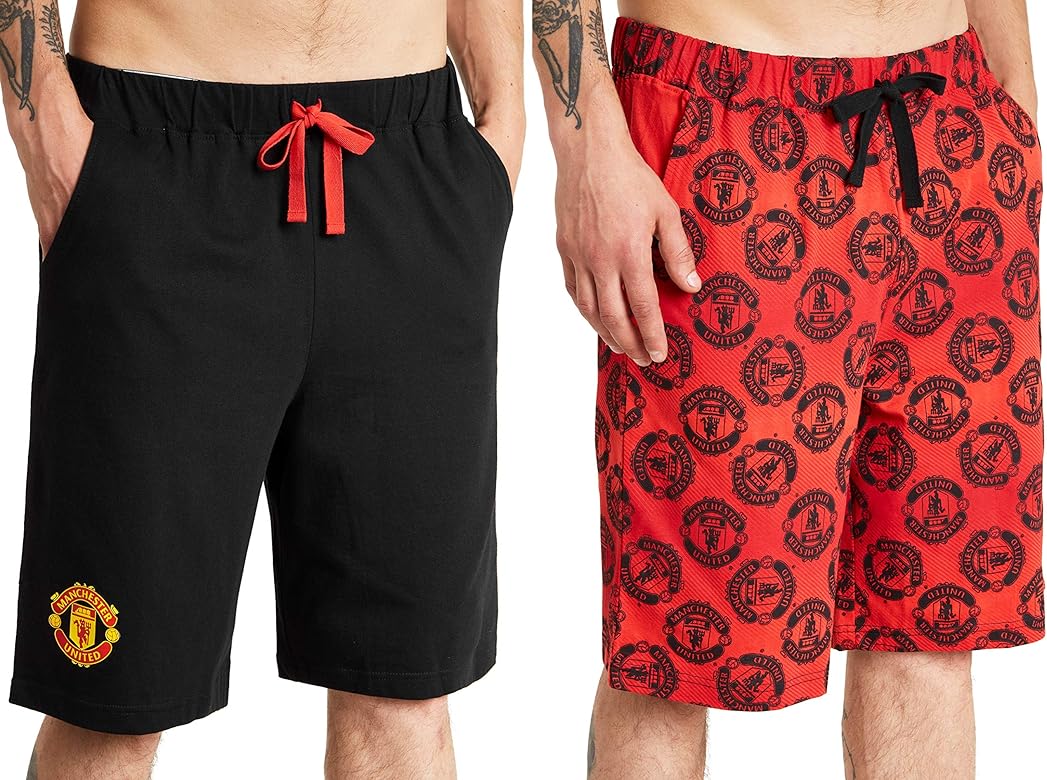 Manchester United F C Mens Shorts Black And Red Football Shorts Pyjama Shorts Men Jogger Bottoms With Elastic Waist Official Merchandise Gifts For Men Teens S Amazon Co Uk Clothing