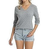 QUALFORT Womens 100% Cotton Cable Knit Sweater Lightweight Crewneck or V Neck 2026