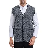 LemonGirl Men's Sleeveless Vests Cardigan Sweater V-Neck Vest Button Fit for Casual Wear