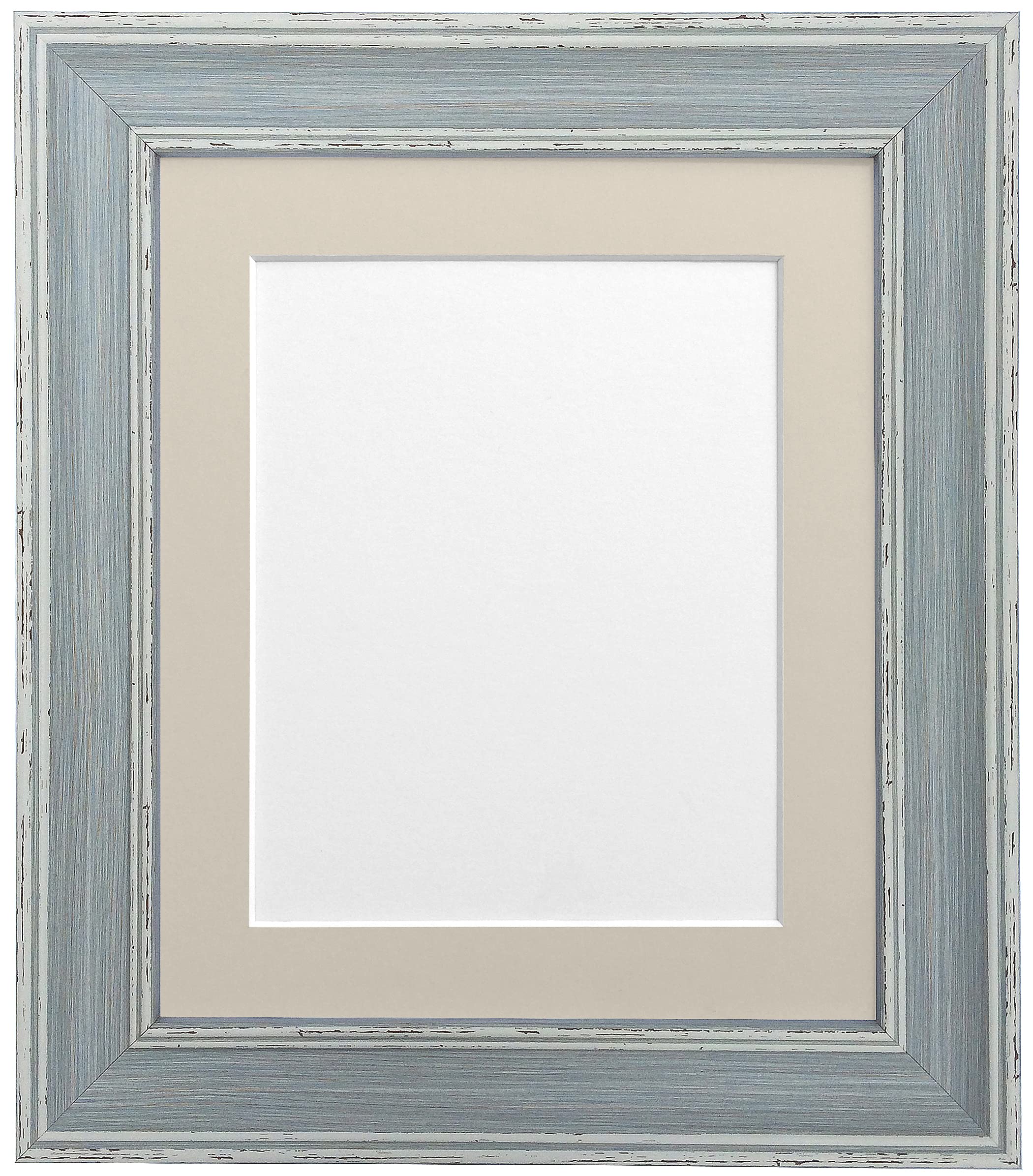 FRAMES BY POST Scandi Vintage Picture Photo Frame, Recycled Plastic, Distressed Blue with Light Grey Mount, 8 x 8 Image Size 5 x 5 Inch