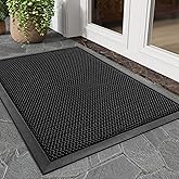 tchdio Front Door Mat Outside Entrance, Dirt Trapper 17"x29" Doormat-Entrance Welcome Matt Durable, Heavy Duty Entry Mat Non Slip Rubber Mats for Outside Stain Resist Door Mats for Entryway Black