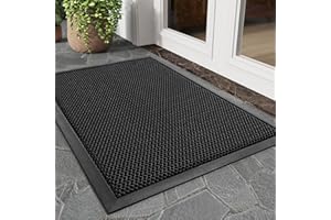 tchdio Front Door Mat Outside Entrance, Dirt Trapper 17"x29" Doormat-Entrance Welcome Matt Durable, Heavy Duty Entry Mat Non Slip Rubber Mats for Outside Stain Resist Door Mats for Entryway Black