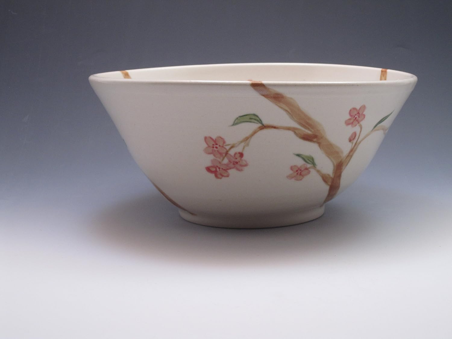 Handmade Porcelain Serving Bowl Hand Painted in Cherry Blossom Design