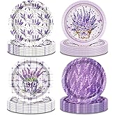 24 Pieces Lavender Party Decorations Lavender Paper Plates 7 Inch, Lavenders Dessert Plates Tableware Floral Butterfly Dinnerware for Purple Floral Wedding Baby Shower Summer Picnic Supplies