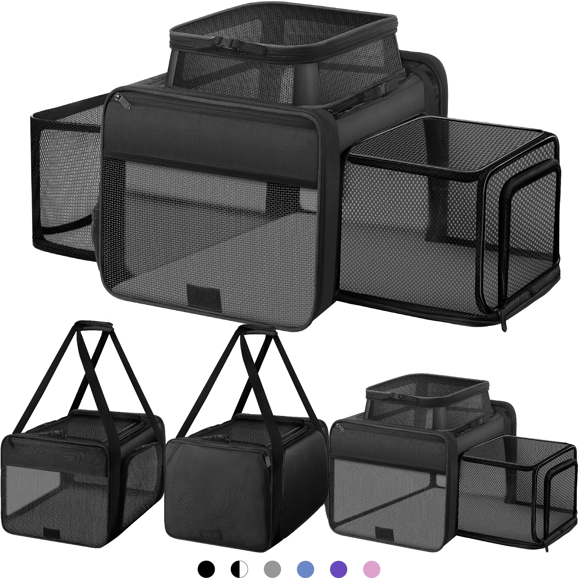 Photo 1 of Top and 2 Sides Expandable Cat Carrier 17x11x11, TSA Airline Approved Dog Carriers for Medium Dogs, Soft-Sided Pet Carrier with Self-Locking Zippers for Kitten,Rabbit, Puppy, Guinea Pig Black
