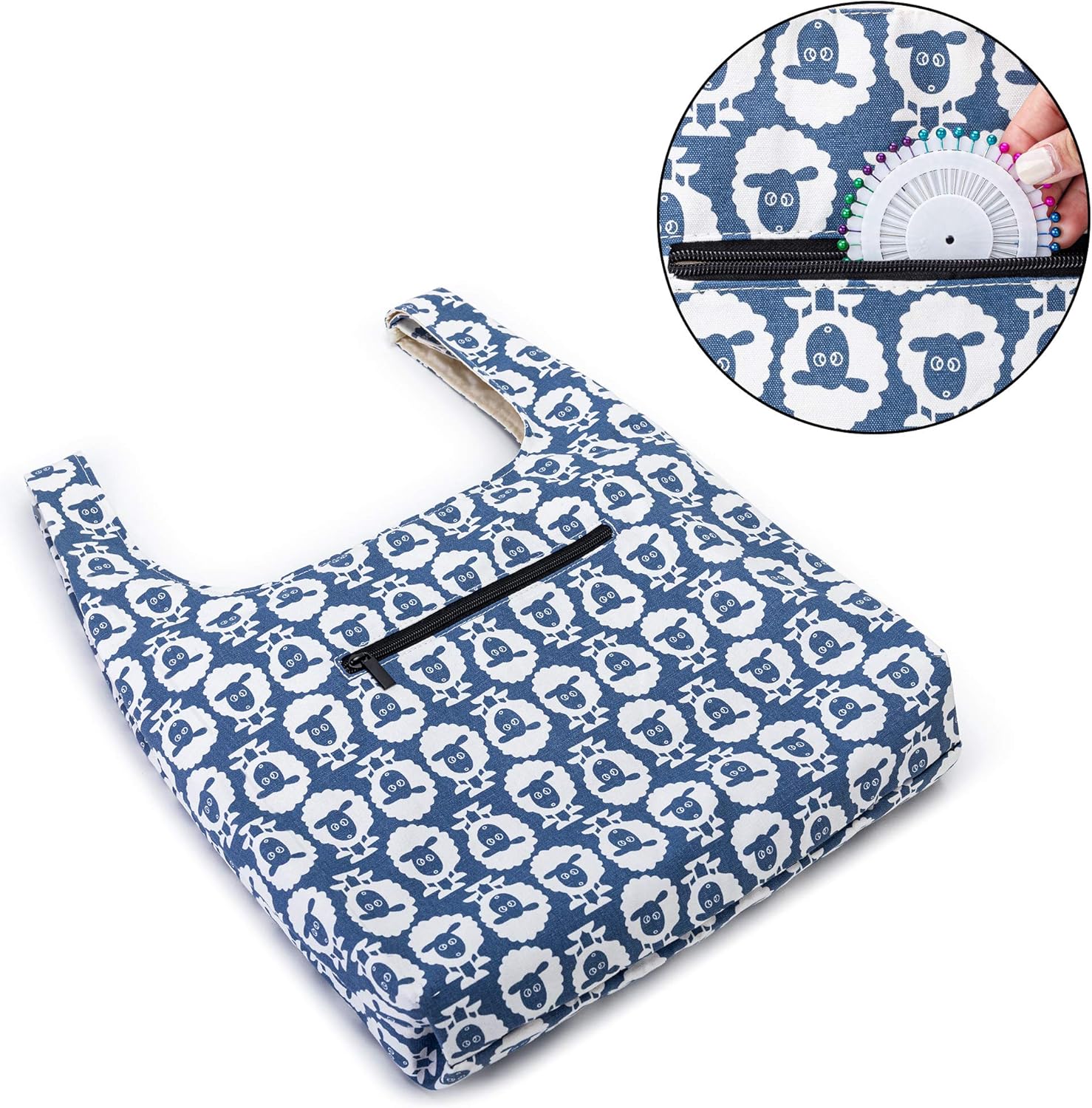 Yarwo Knitting Bag for Yarn and Knitting Needles Portable Tote Bag for Knitting and Crochet Supplies Zipper Closure Design - Image 5