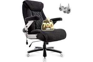 SOFETURA 700lbs Big and Tall Office Chair-Adjustable Lumbar Support, Ergonomic Fabric Heavy Duty Executive Office Chair with 5D Flip Arms&Dual Rubber Wheel,Large Thick Padded Extra Wide Seat Game Chair,Black