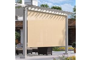 VICLLAX Outdoor Premium Roller Shade Privacy Screen for Porch Gazebo, Patio Cordless Blinds with Aluminum Valance (8' W X 8' L), Wheat