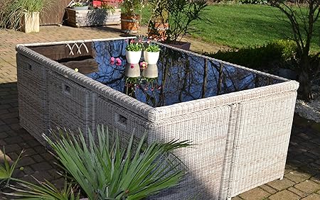 Amazon De Bomey Polyrattan Rattan Geflecht Garten Sitzgruppe Toscana Xl In Sand Grau Natur Rundgeflecht Tisch 6 Sessel 3 Hocker Fur 6 Bis 9 Personen