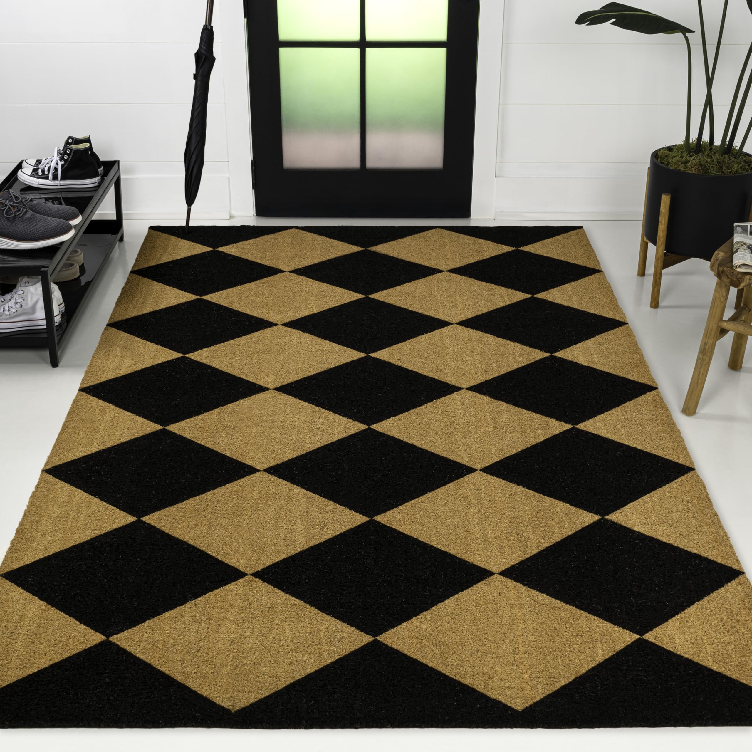 JONATHAN Y Diamond Pattern Coir Indoor Outdoor Doormat 3X5 Natural/Black, Paige Modern Classic for Living Room, Bedroom, Kitchen, Easy-Cleaning, High Traffic, Pet-Friendly, Non-Shedding NRF111A-3