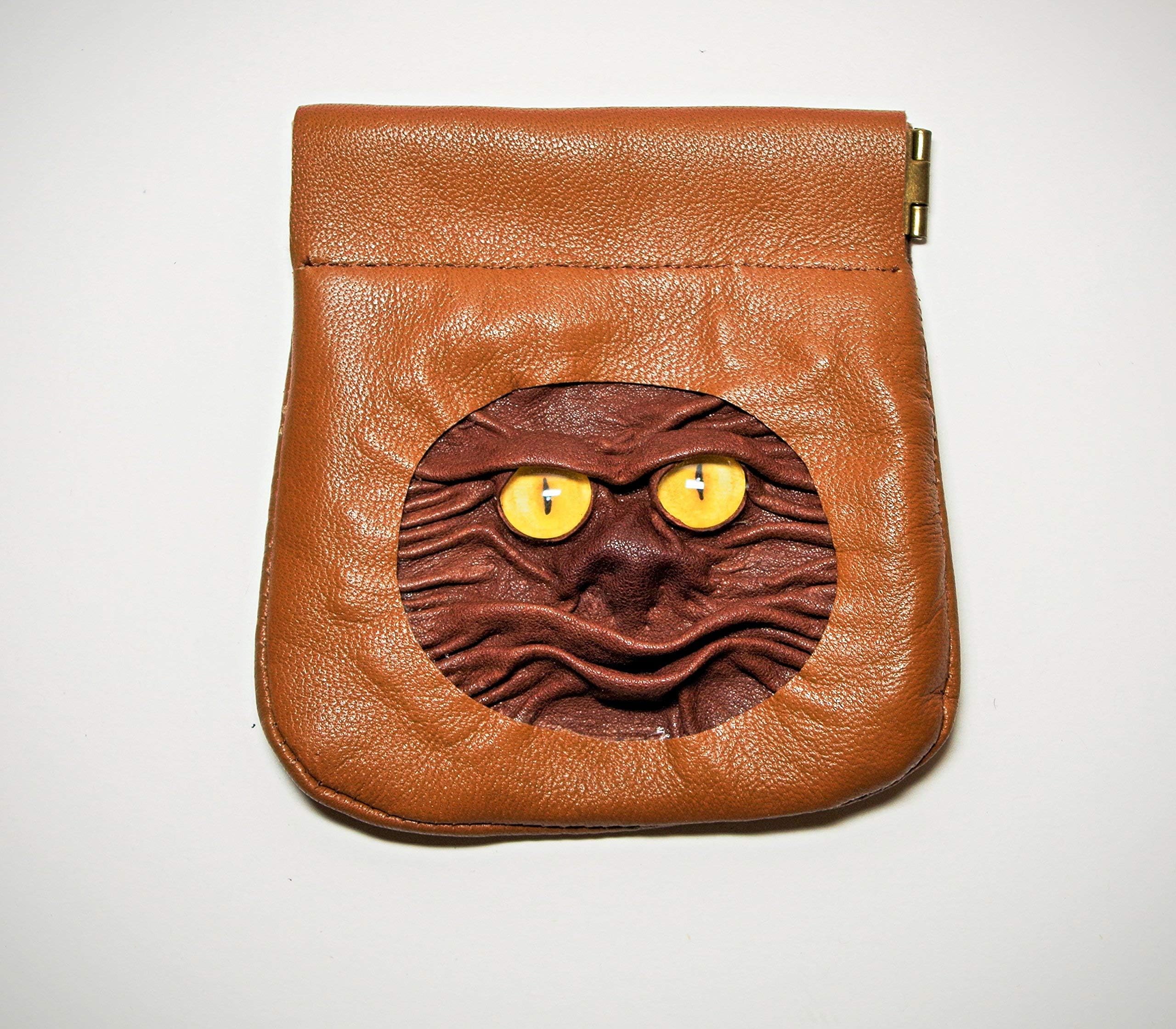 Leather Change Pouch, Coin Holder, Money Pinch Purse, brown leather, squeeze purse, flex frame wallet, 3D dragon eye face, dice bag, SD TF Headphone Case, Cable Earbuds Earphone Headset Storage Bag