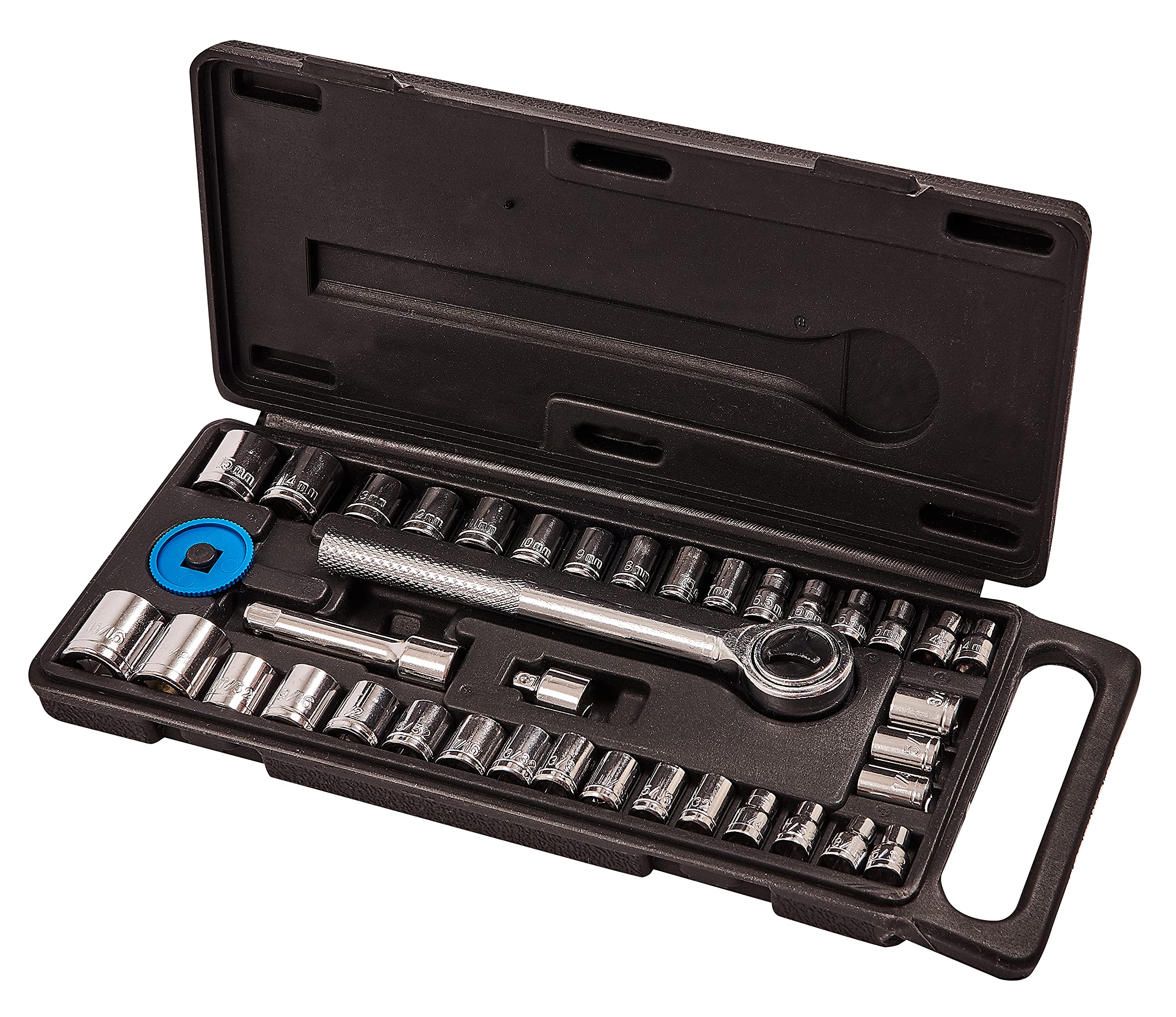 Amtech I0100 Socket Set, Mechanics Tool Kit, 40-Piece Chrome Plated Carbon Steel, Assortment of 1/4" and 3/8", Storage Case