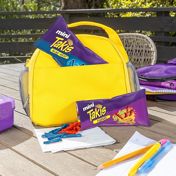 TAKIS MINI 25 PC / 1.23 OZ BITE SIZE VARIETY PACK, ASSORTED FLAVORED MIXED ROLLED TORTILLA CHIPS – (15) FUEGO, (10) BLUE HEAT