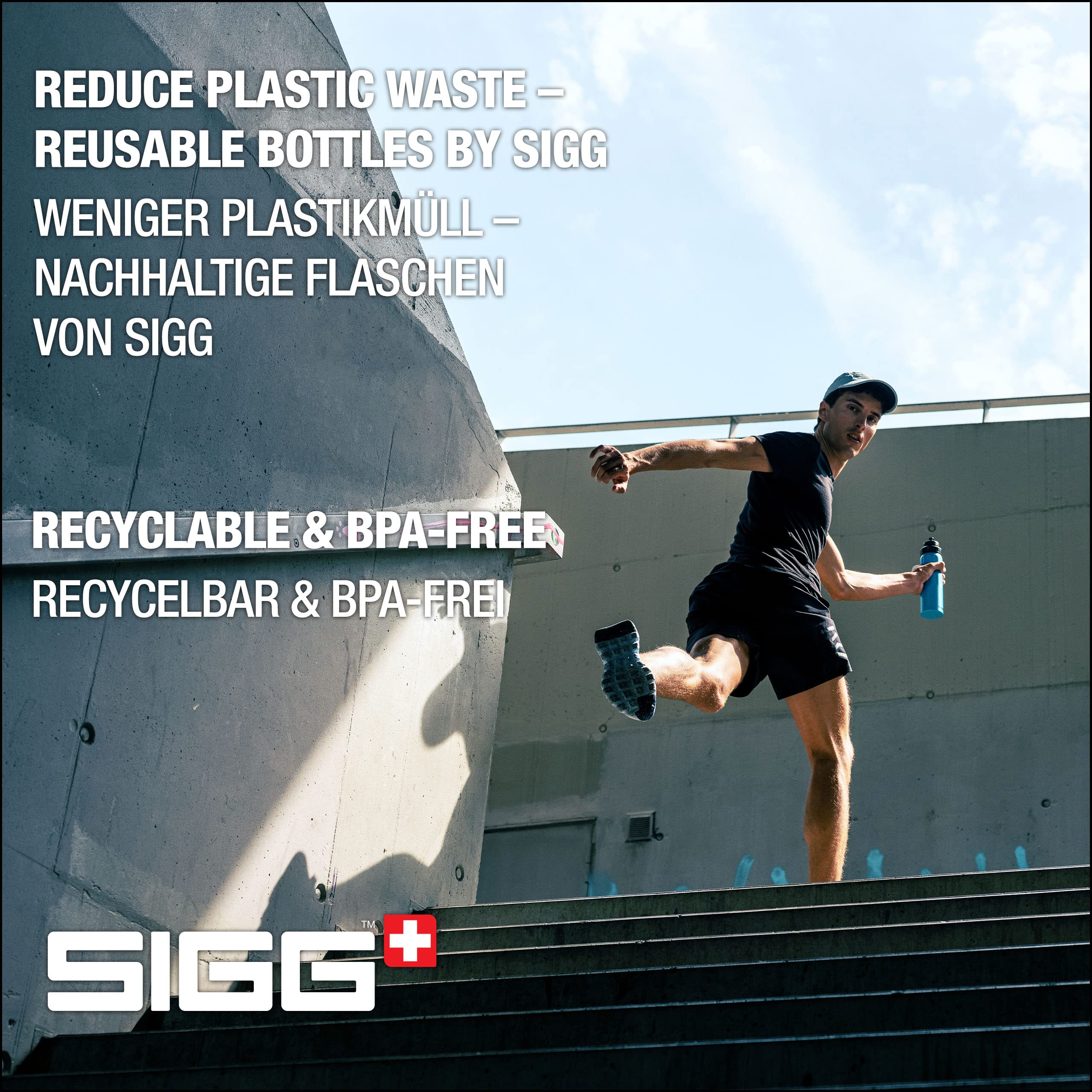 Sigg - Sports Water Bottle - WMB Sports Blue - With 3-Stage Sports Cap - Made in Switzerland - Leakproof - Lightweight - Metal - BPA Free - 25 Oz