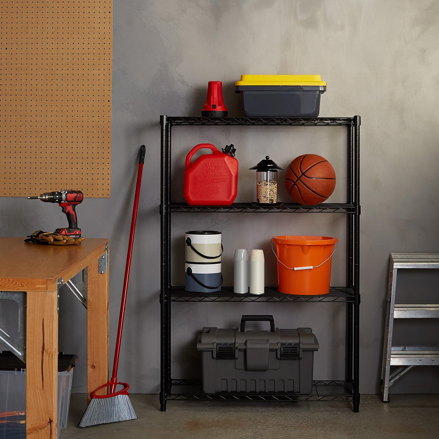 Basics 4-Shelf Adjustable, Heavy Duty Storage Shelving Unit (350 lbs loading capacity per shelf), Steel Organizer Wire Rack, Black (36L x 14W x 54H): Home & Kitchen