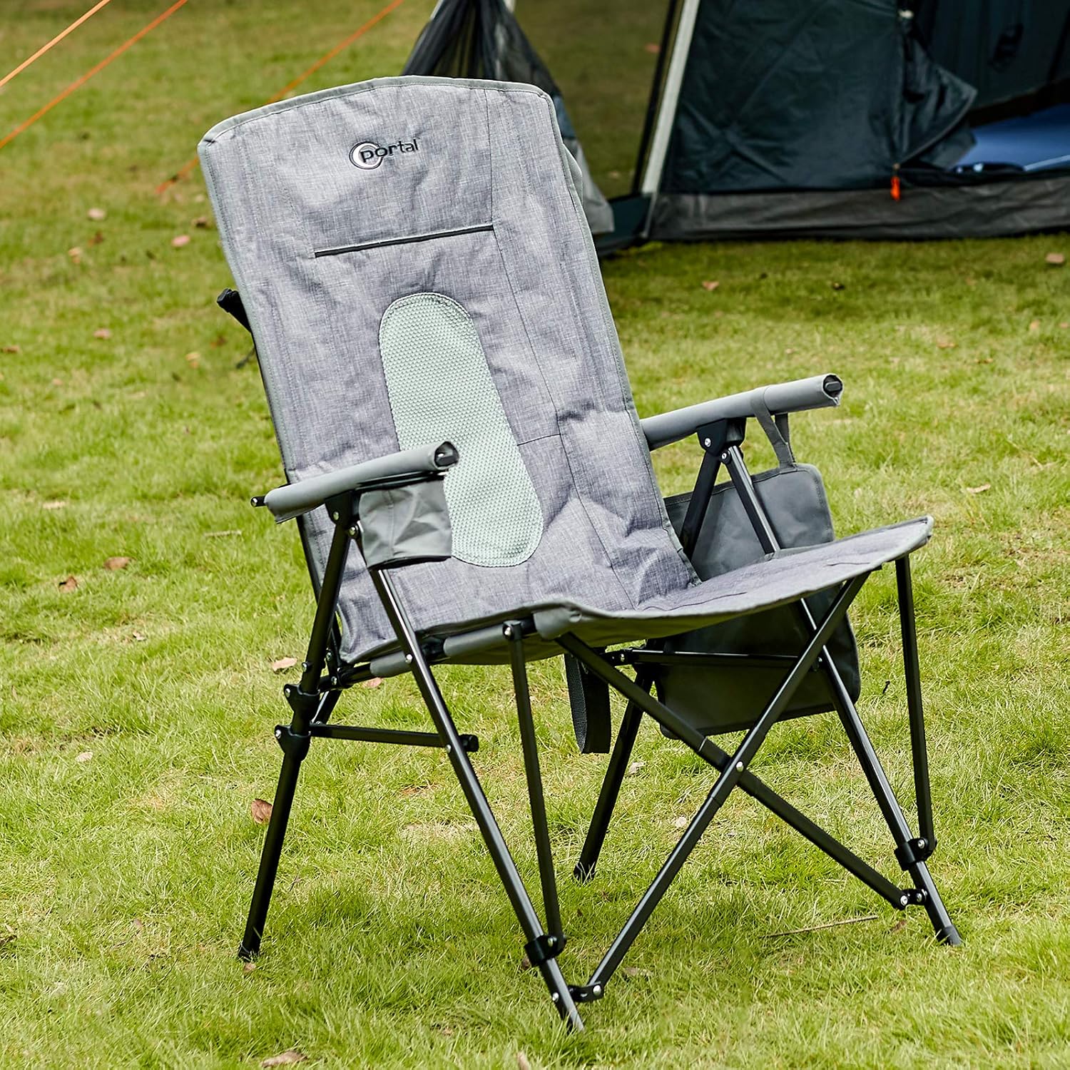 Portal Oversized Quad Folding Camping Chair High Back Cup Holder Hard Armrest Storage Pockets Carry Bag Included, Support 300 lbs (Heathered) : Sports & Outdoors