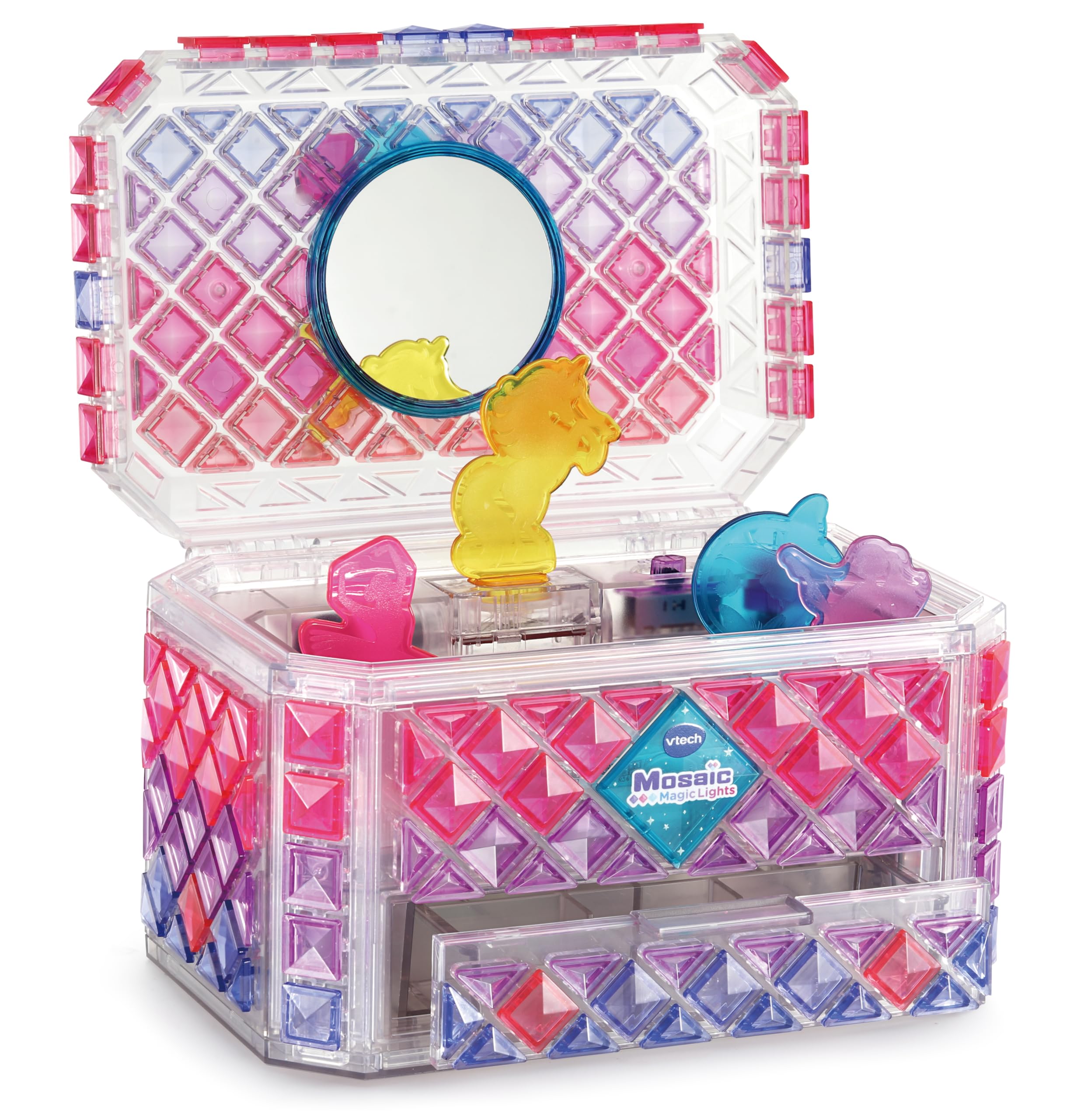 VTech Mosaic Magic Lights Jewellery Box, Mosaic Craft Kit, 210+ Mosaic Tiles Included, Light Up and Sound Effects, Crafting Kit, Creative Toy, For Ages 5, 6, 7+ Years, English Version