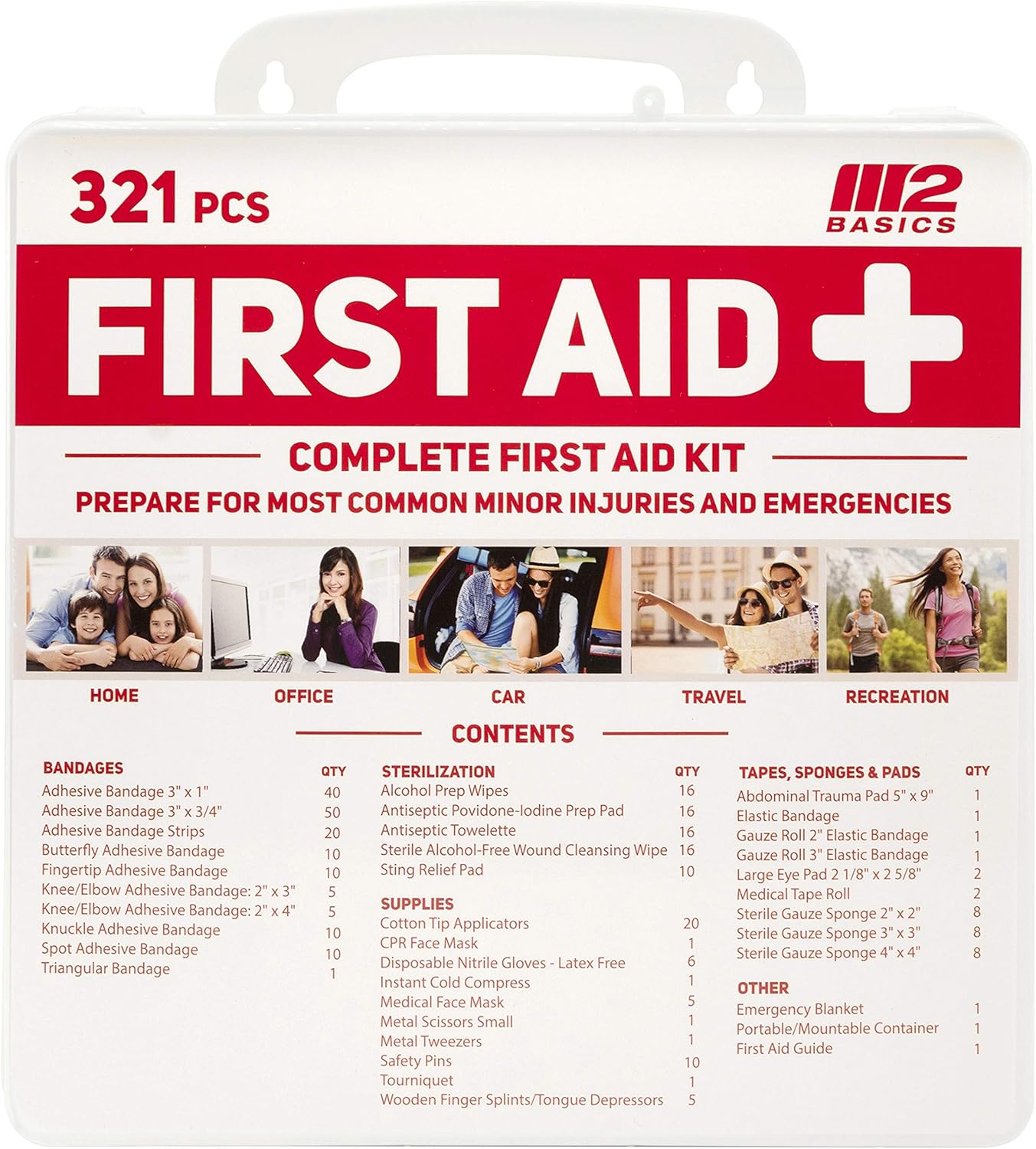 M2 BASICS 321 Piece Emergency Survival First Aid Kit | Medical Supply | Home, Office, Outdoors, Car, Camping, Travel : Sports & Outdoors