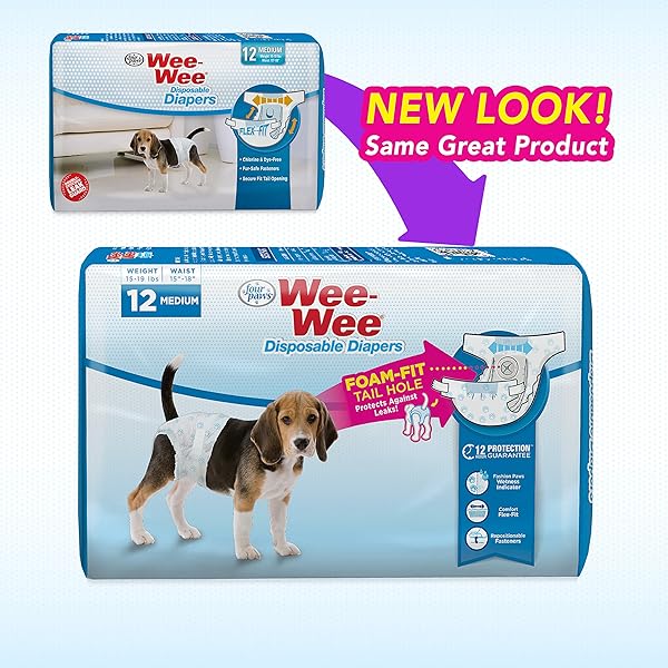 FOUR PAWS WEE-WEE SUPER ABSORBENT DISPOSABLE ADJUSTABLE DOG POTTY TRAINING DIAPERS, LEAK-PROOF PROTECTION FOR PUPPIES AND MEDIUM DOGS, EXTRA SMALL, 12 COUNT