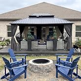 PURPLE LEAF Patio Hardtop Gazebo 12' x 16' Aluminum with Double Roof, Grey | 3.9" Thick Posts, Weather-Ready Roof, 110 GSM Textilene Netting, Fade-Resistant Curtains, Lasting Strength, Ceiling Hooks