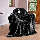 IUUI Electric Heated Blanket Throw 50''x60'',Luxury Faux Rabbit Fur Heating Throw Blankets,Fast Heating with 1/2/4/6/8/10 Hours,Overheat Protection, Quick Heating, Memory Function, Gift-Ready Design