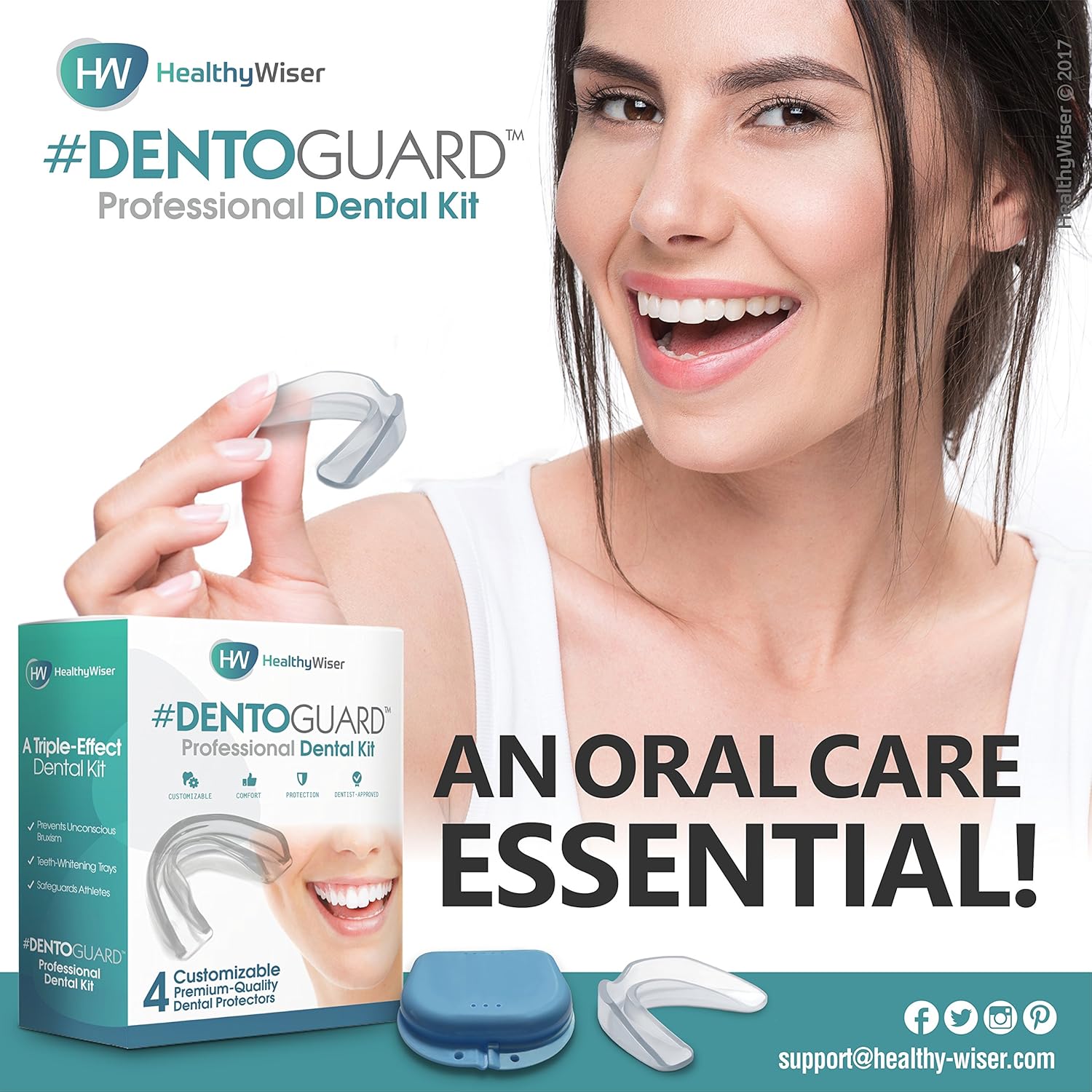 Mouth Guard - Teeth Grinding, Dentist-Approved Teeth Protectors, Offers Relief From Bruxism, TMJ & Teeth Clenching. Promotes Jaw Joint Relaxation, Custom Fit BPA-Free – 4 Pack : Beauty