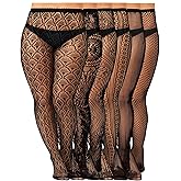 Jadive 6 Pairs Women Plus Size Fishnet Thigh High Stockings Suspender Garter Belt Lingerie Pantyhose Tights