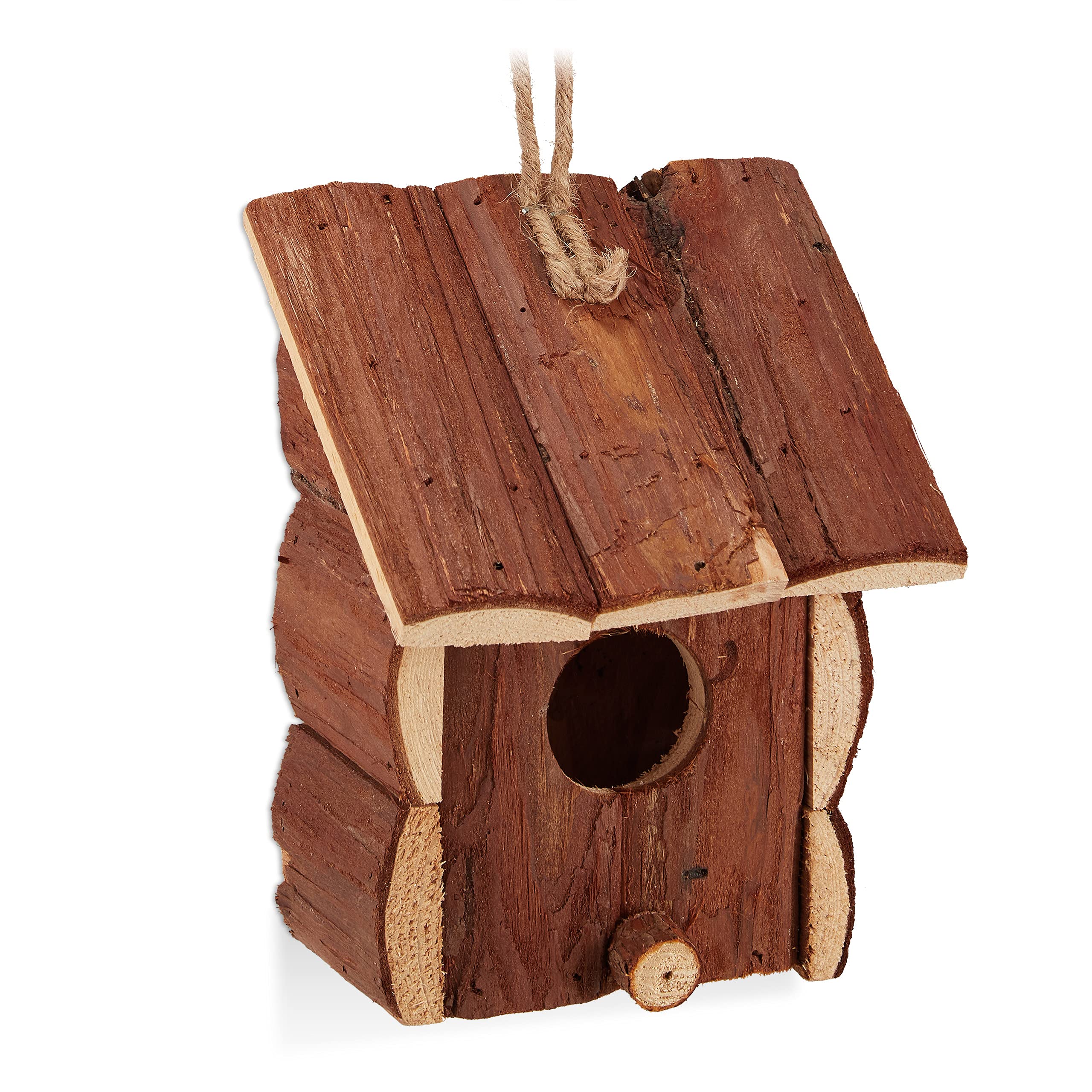 Relaxdays Bird House, Wooden Nesting Box, Decorative Shelter, H x W x D: 26.5 x 18 x 12 cm, natural/white