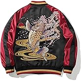 Sukajack Satin Embroidery Bomber Jacket Oversized Spring Autumn Streetwear Coat Japanese Style Zip Up Windbreaker for Men