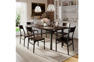 iPormis 7 Pieces Dining Table with 6 Chairs for 4-8, 63" Extendable Kitchen Table & Chairs Set for Small Space, Dining Room Table with Metal Frame & MDF Board, Easy Clean, Espresso