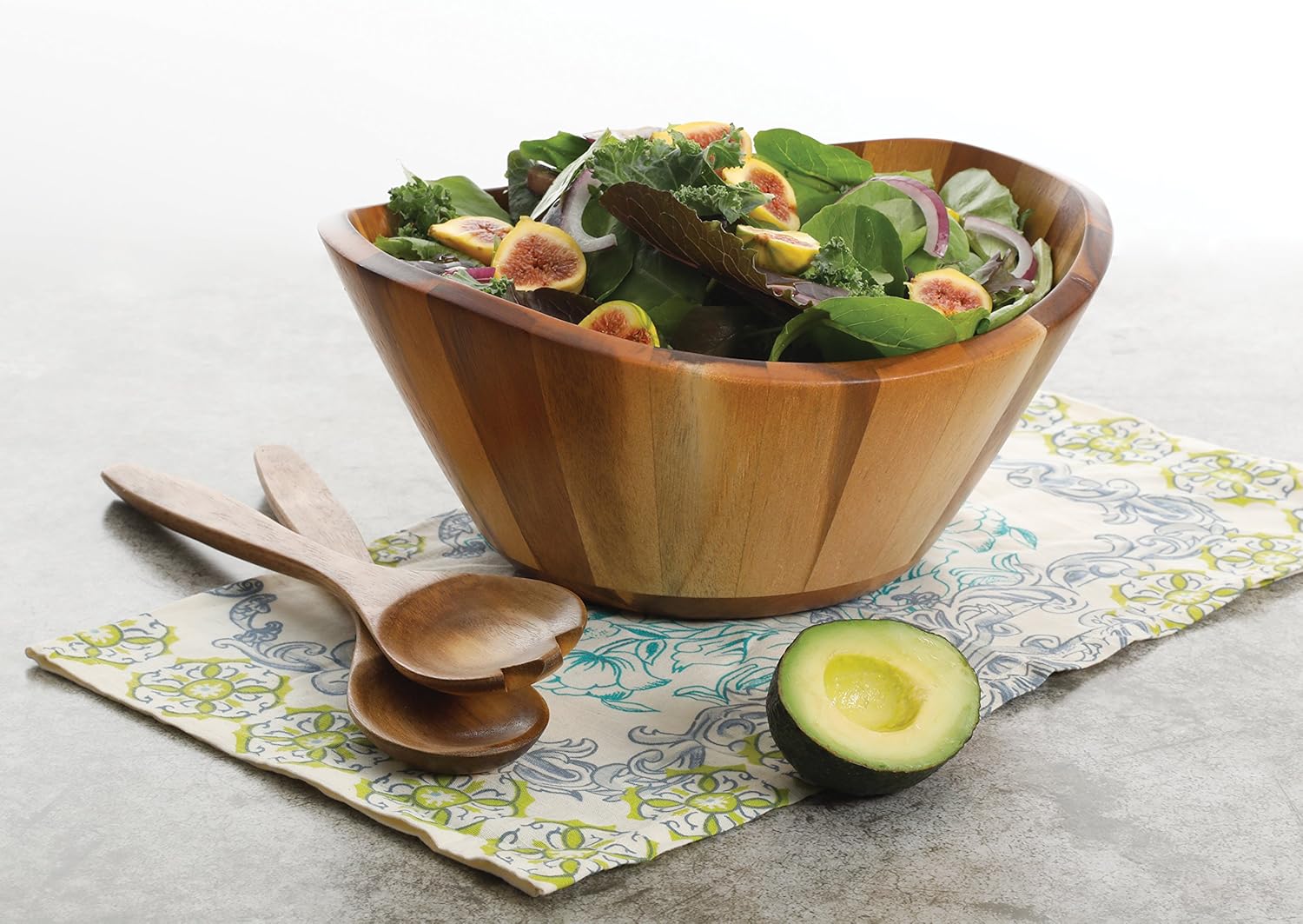 Gibson Home Laroda 3 Piece Salad Bowl Set Including 10 Inch Bowl and Serve Spoon and Fork, Acacia Wood: Kitchen & Dining