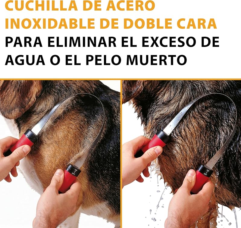 Peine para perros de pelo corto – Elimina el pelo muerto y el exceso de agua después del baño – Dientes dobles de acero inoxidable, L 28,5 x A 6,5 cm.