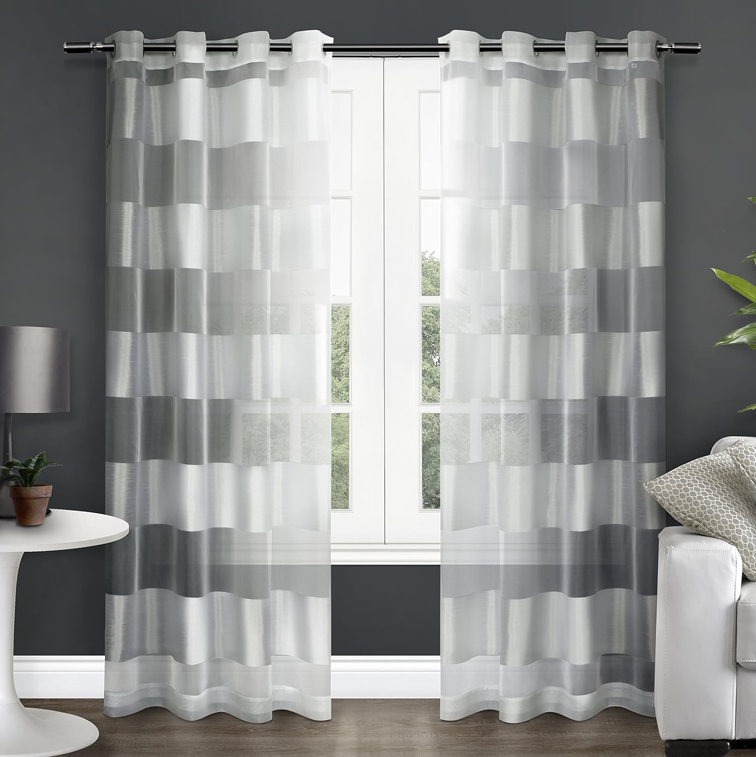 Exclusive Home Navarro Striped Sheer Grommet Top Window Curtain Panels (Set of 2), 54 x 84