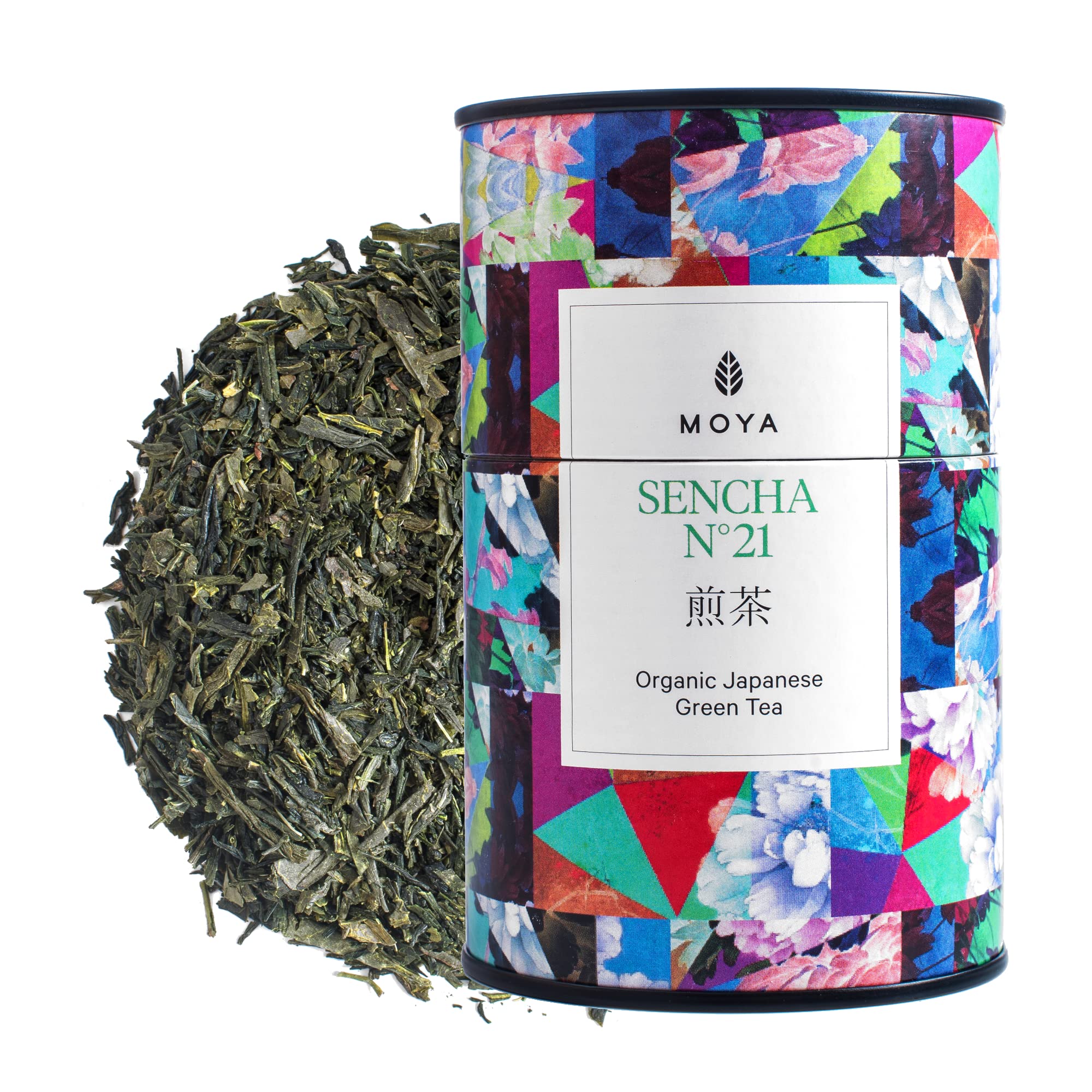 Moya Organic Japanese Sencha Green Tea Loose Leaf NO. 21 | 60g | Tea from Japan | Friendly for Vegans and Vegetarians | Packed in Multicolored Tin Can | Perfect for a Gift