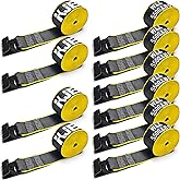 KJE 10 Pack Reflective 4 Inch Straps for Flatbed Trailer, 4" x 30' Black Heavy Duty Tie Down Truck Strap, WLL# 5,500 lbs w/Flat Hooks Winch Straps, Cargo Control for Flatbed Truck