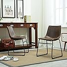 Roundhill Furniture Lotusville Vintage PU Leather Dining Chairs, Antique Brown, Set of 2