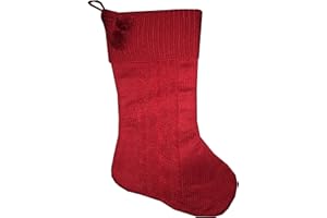 ARTISTIX CHRISTMAS SHOPPE 20" Solid Colored Cable Knit Christmas Stocking with Pom Poms (Classic Red)
