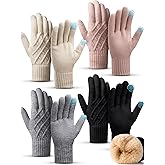Mepase 4 Pair Winter Wool Gloves for Women Men Fleece Lined Touchscreen Glove Thermal Warm Thick Knit Glove for Cold Weather