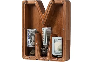 LADENK Piggy Bank for Kids Boys Girls, Wooden Large Letter Piggy Bank Alphabet Money Bank with Initial M, Coin Bank Fun Gifts for Birthday, Christmas, Festival, Baby Shower