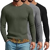 August Alley 3 Pack Men's Ribbed Thermal Long Sleeve Shirts 90% Cotton Crew Neck Pullover Tops Slim Fit Winter Undershirts