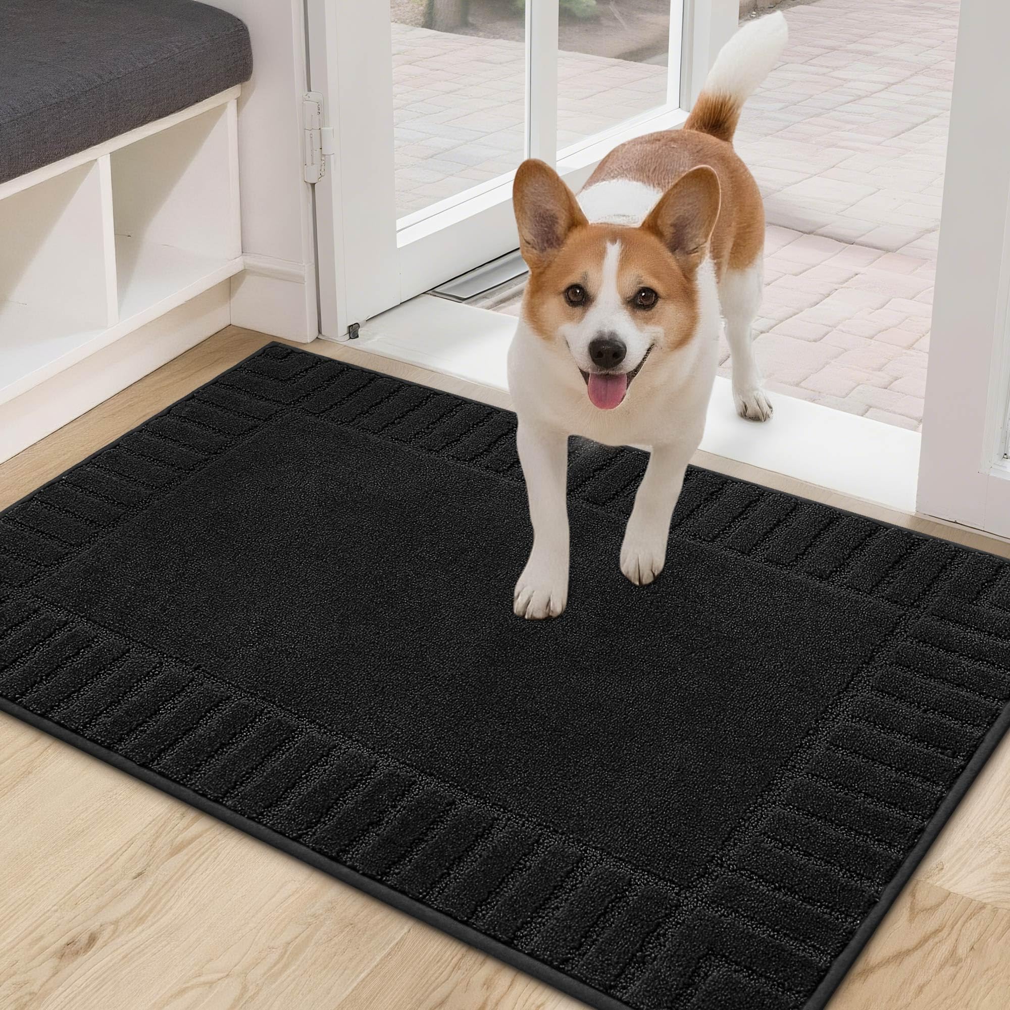 BEQHAUSE Door Mat for Indoor & Outdoor,Dirt Trapper Barrier Mat Super Absorbent Machine Washable Front Doormats Rug with Non-Slip TPR Backing (Black, 60x90cm)