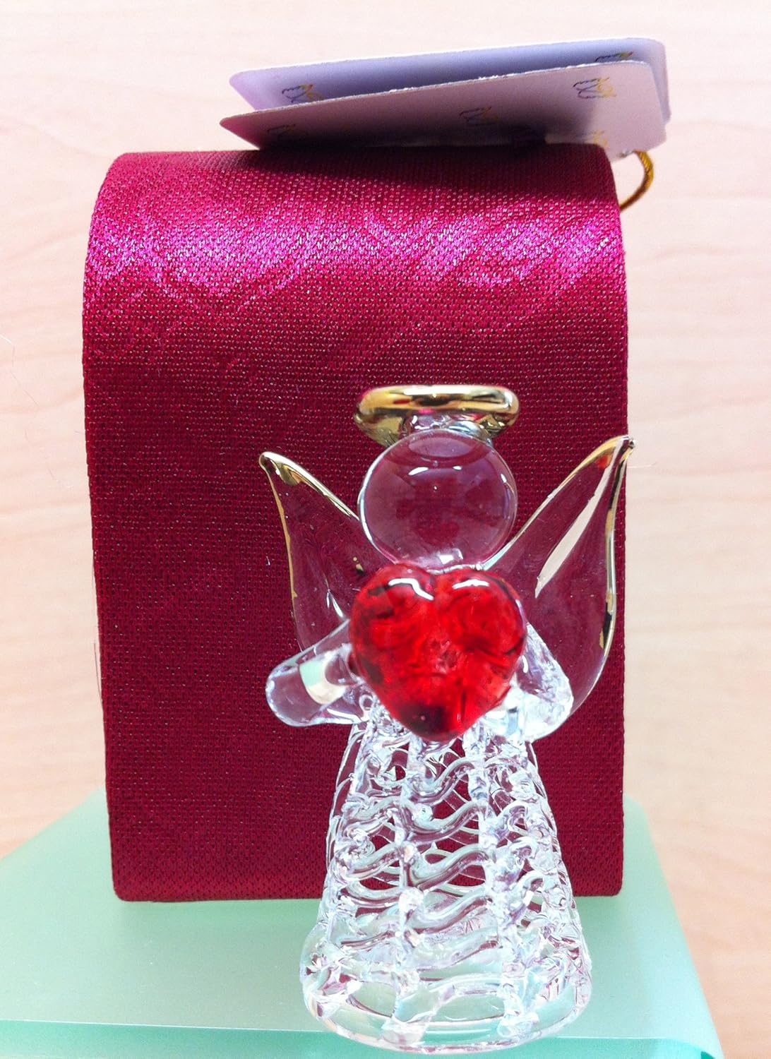 Guardian (Worry) Angel in Red Box Holding Red Heart Glass Figure