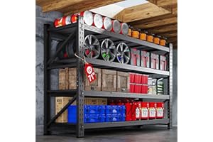 AFAIF 71”W Garage Shelving Units, 5000LBS Storage Shelves Heavy Duty, 24" Deep Metal Shelving Rack, 4 Tier Large Tall Industrial Shelving , Adjustable Standing Shelf for Warehouse / Shop 71"W x 24"D x 70"H