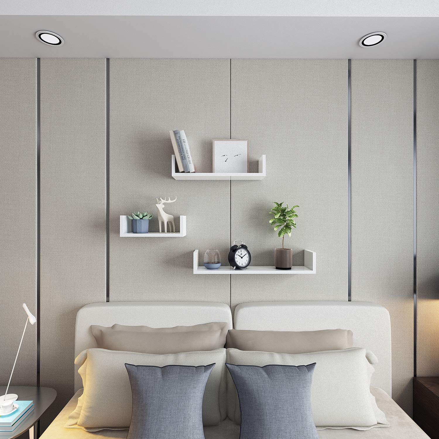 Jinguio Floating U Shelves Wall Mounted, Set of 3 (White)