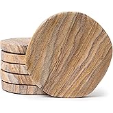 Cork & Mill Absorbent Coasters Set of 6 - Water Absorbing Sandstone Coasters for Drinks - Perfect for Coffee Table, Office Desk, Outdoor, Bedroom Nightstand - 4" Round - Unique Irregular Edge Design
