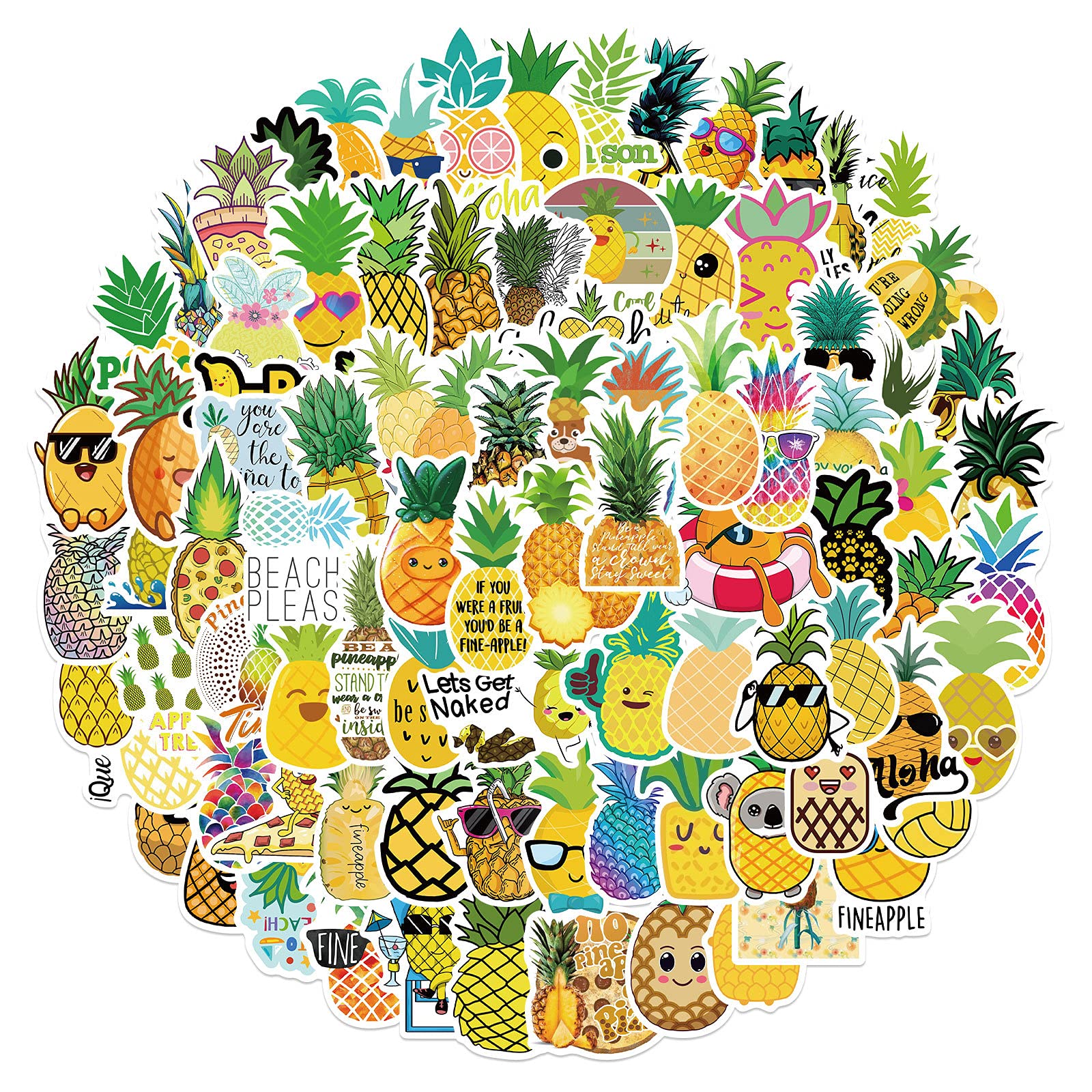 Bric dodo 100Pcs Pineapple Fruit Stickers, Multicolor, Waterproof Vinyl & PVC, Tropical Style, Stickers for Laptops, Cars, Skateboards, Computers, Water Bottles, etc.