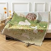 Phantoscope Easter Blanket Soft Jacquard Knitted Throw Blanket with Tassel, Warm Cozy Blankets with Farm Animals Blankets for Couch Living Room Bedroom, Green, 50 x 60 inches
